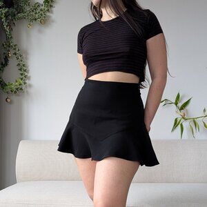 ZARA Black Belted High-waisted Ruffle Mini Skort, Size L